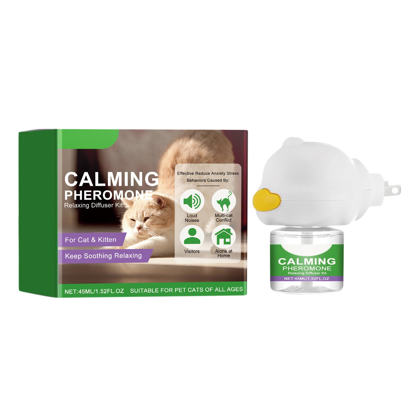 Cat Pheromone Calming Diffuser, Cat Calming Diffuser Kit, Effectively Relieves Anxiety Stress Soothing Without Irritation Gentle Ingredients,45ML